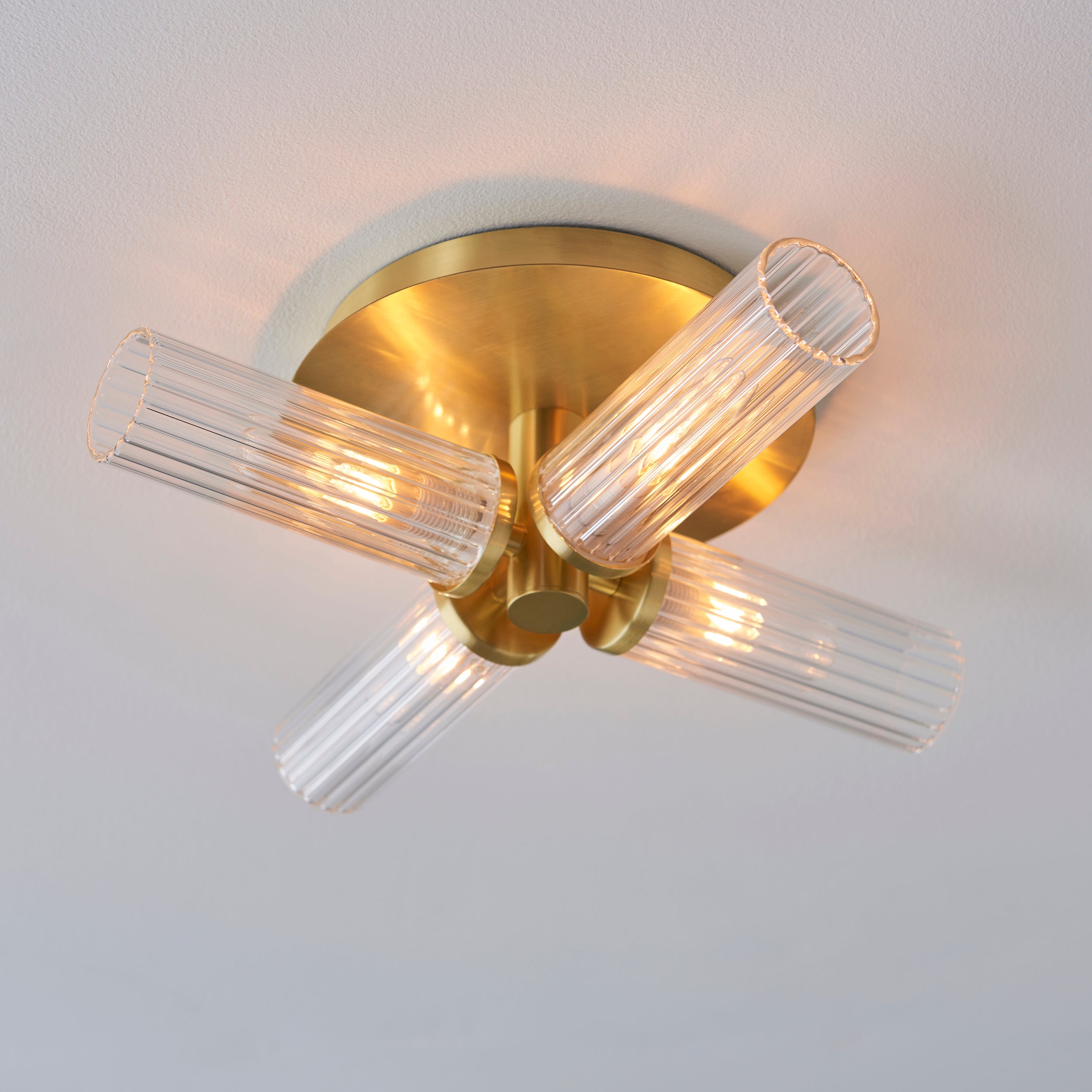 Talo 4lt Semi flush Satin brass plate & clear ribbed glass