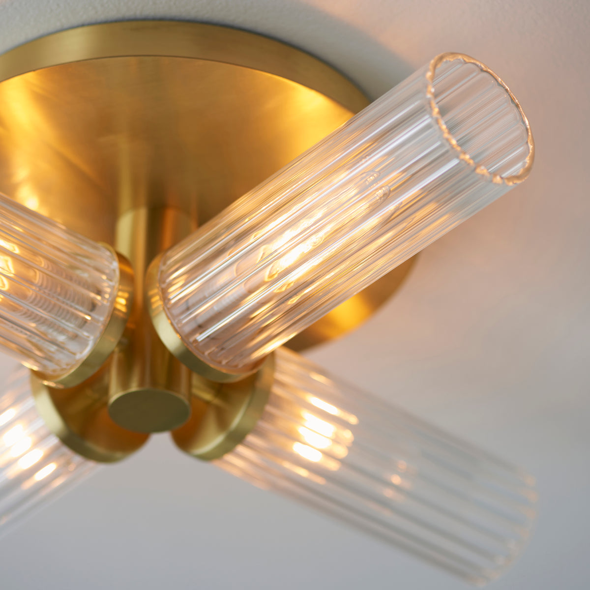 Talo 4lt Semi flush Satin brass plate & clear ribbed glass