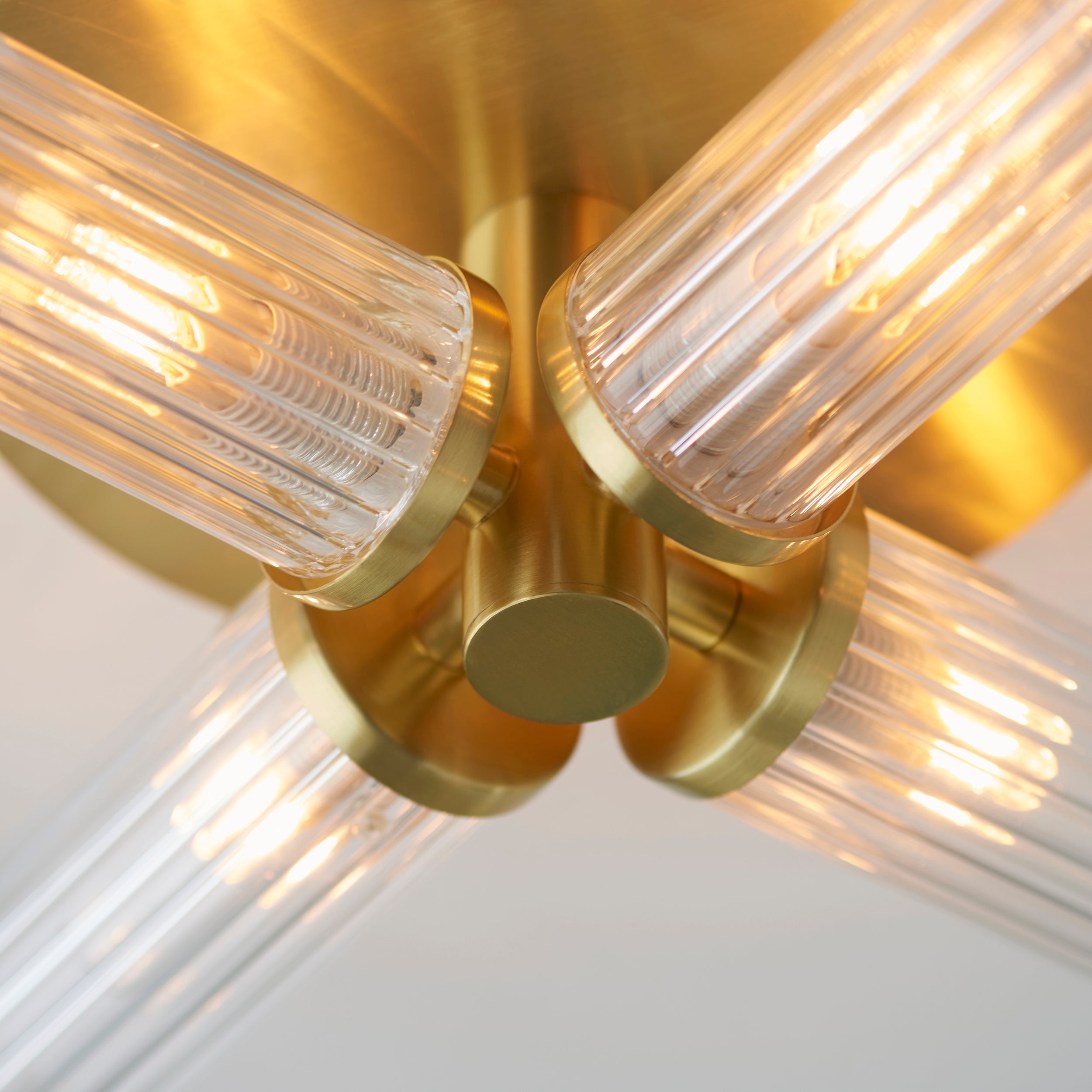 Talo 4lt Semi flush Satin brass plate & clear ribbed glass