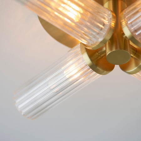 Talo 4lt Semi flush Satin brass plate & clear ribbed glass