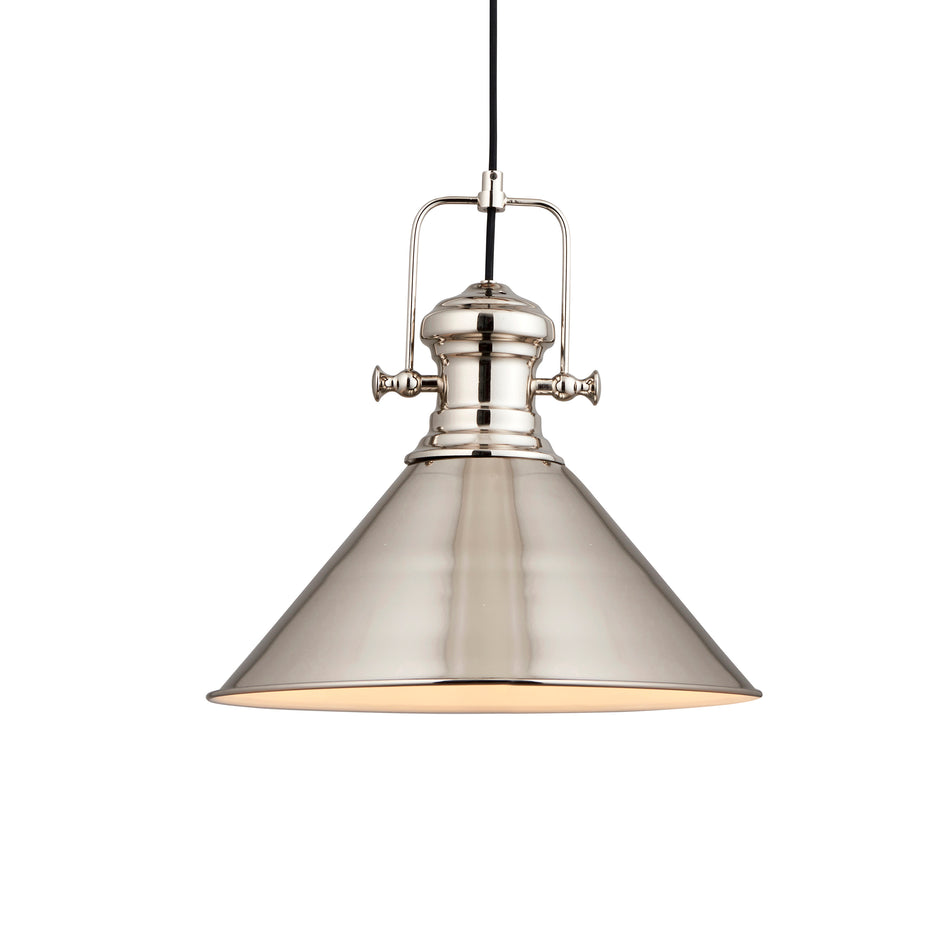 Brampton 1lt Pendant Bright nickel plate & gloss white
