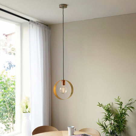 Hoop 1lt Pendant Brushed brass, nickel & copper plate