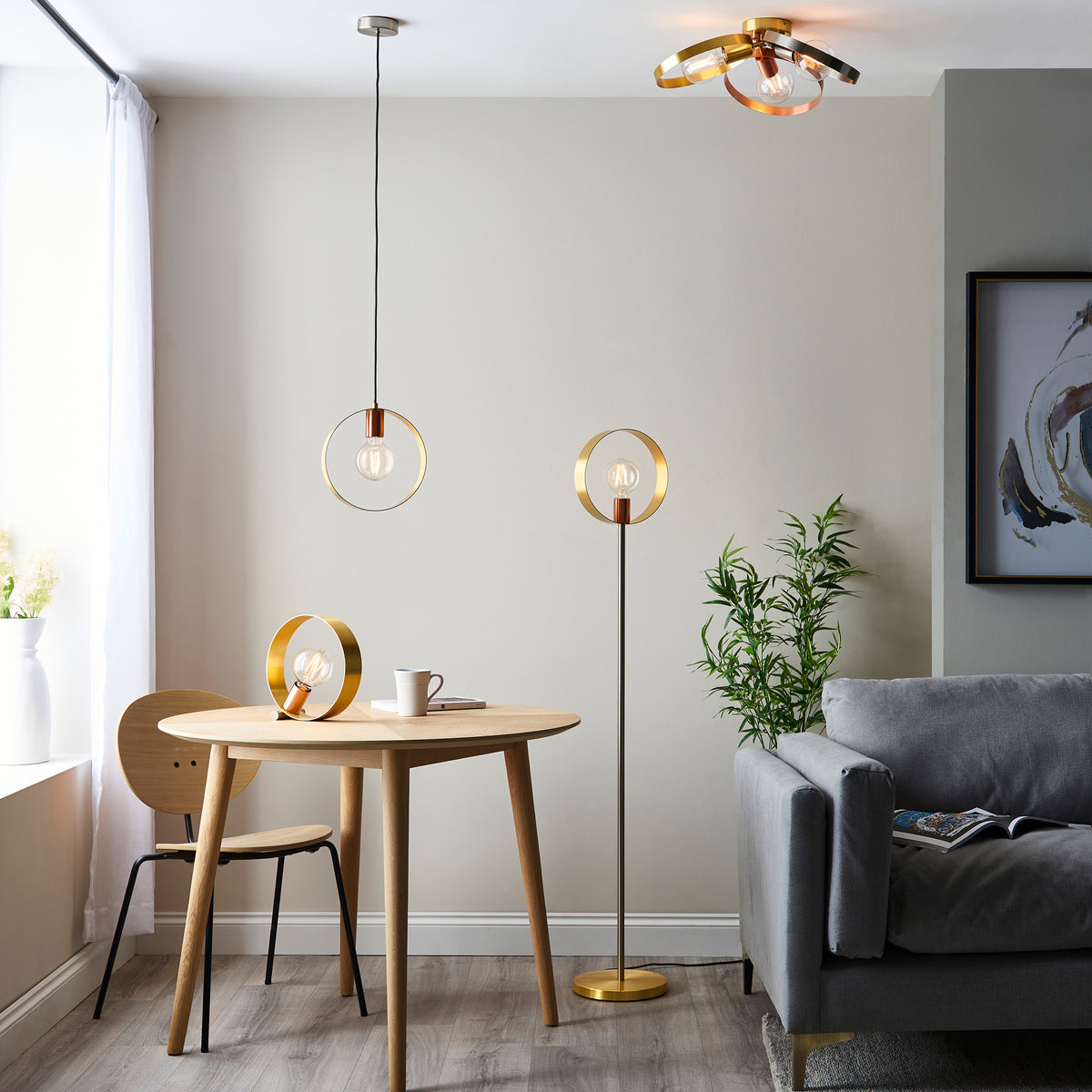 Hoop 1lt Table Brushed brass, nickel & copper plate
