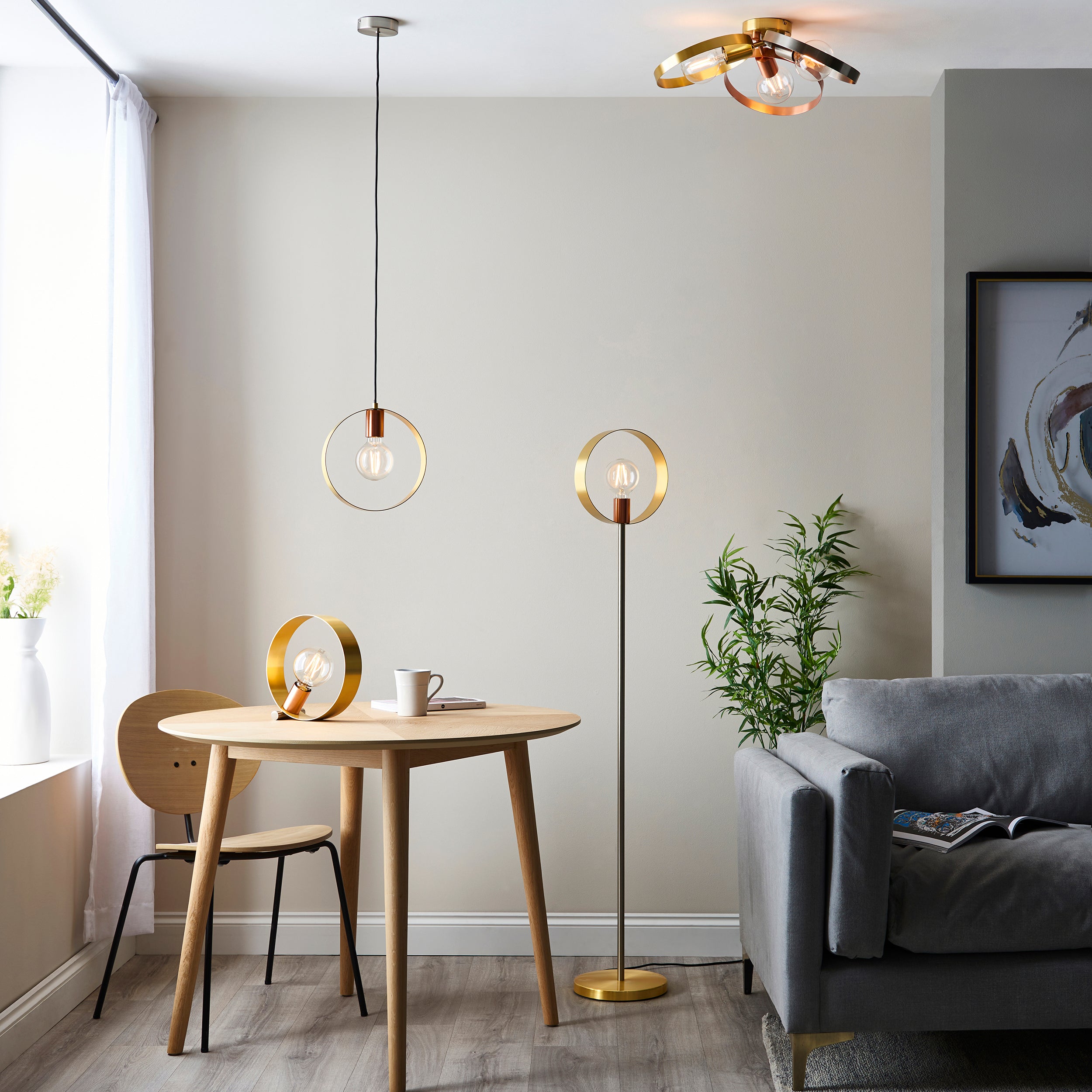 Hoop 1lt Table Brushed brass, nickel & copper plate